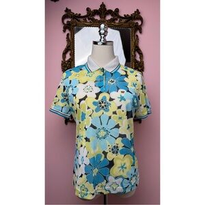 Jack Nicklaus Micro Mesh Sheer Floral Golf Polo Shirt Medium
